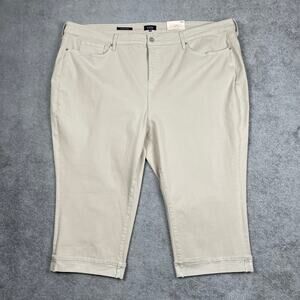 NYDJ Marilyn Straight Crop Jeans Feather Tan Plus Size 28W Capri Pants Stretch